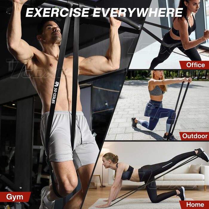 Набір еластичних стрічок для фітнесу, 6 рівнів опору, з ручками та фіксатором для дверей, для силових тренувань, бодібілдингу та домашньої гімнастики