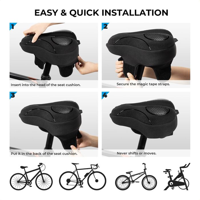Накидка на сидіння велосипедного крісла YOUNGDO, ергономічна гелева підкладка, м'яка та комфортна, з дощовим захистом, для жінок та чоловіків (Чорний, Широкий)