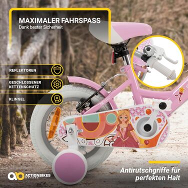 Дитячий велосипед Princess 12 дюймів Actionbikes, з V-Brake гальмами, відбивачами та крилами, для хлопчиків і дівчаток 2-5 років