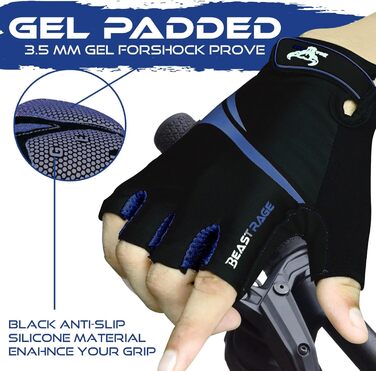 Велосипедні рукавички BEAST RAGE для жінок та чоловіків, дихаючі, безпальцеві, з антиковзким покриттям, амортизація, підходить для шосе, MTB, гірського велосипеда, білого кольору (BLAU, XL)