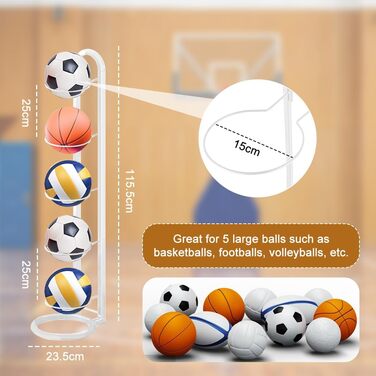 Стеллаж для м'ячів: футбольний, волейбольний, багатоярусний, білий. Зберігання та демонстрація м'ячів
