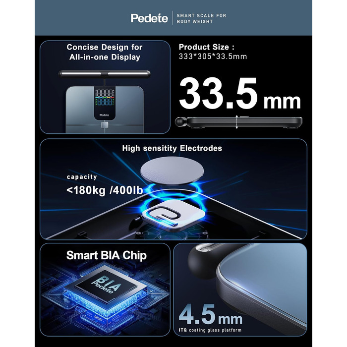 Вага для вимірювання жиру в тілі Smart, цифрова вага з Bluetooth, аналіз складу тіла, BMI, протеїн, 400lb