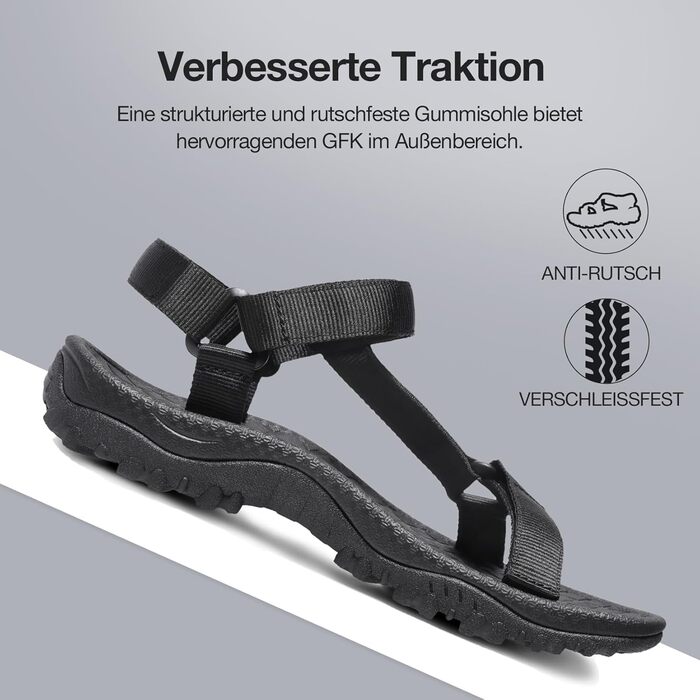 Жіночі сандалі для туризму та спорту Wander - Нековзні водостійкі сандалі для пляжу та активного відпочинку, чорні, 43 EU