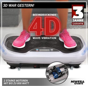 Платформа для фітнесу Miweba Sports 4D Wave MV300, 800 Вт, Bluetooth, браслет-пульт, тренувальні стрічки, для схуднення, спалювання жиру, домашній тренажер, 3 роки гарантії, чорна