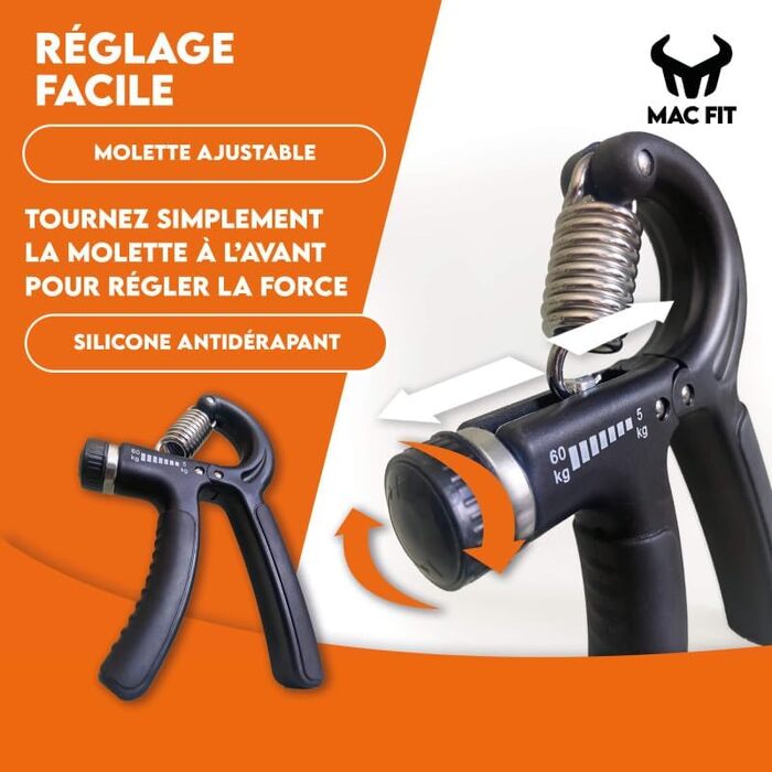 MAC FIT Handtrainer з регулюванням ваги 5-60 кг – для зміцнення рук, пальців, передпліччя. Підходить для реабілітації, альпінізму, силових тренувань, зняття стресу