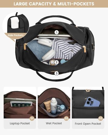 Сумка-мішок LOVEVOOK для жінок: дорожня/спортивна сумка-мішок з відділенням для взуття та мокрих речей, 2 шт. (40л, чорний)