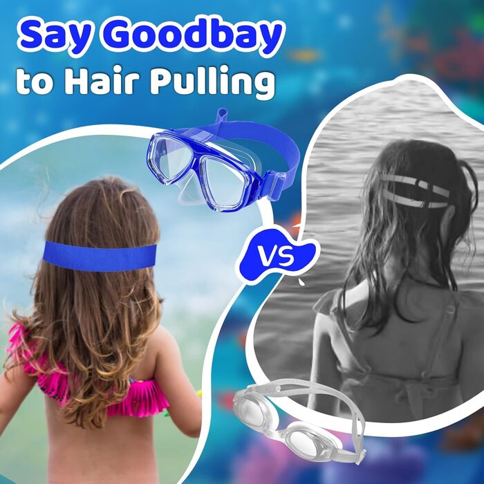 Дитячі окуляри для плавання Vvinca з захистом носа та м'яким ремінцем, міцні, антизапітніючі та водонепроникні, для дітей 3-14 років (04-Dark Blue)