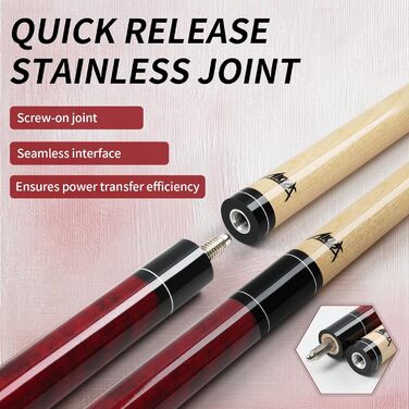 AKLOT Більярдний кий 58' (18oz-21oz) - канадський клен, шкіряна насадка 13mm, 3D ручка, прецизійне з'єднання, для гравців (Бордовий, 570g)