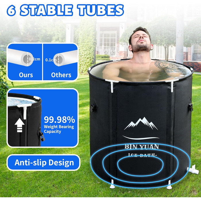 Ексклюзивна ванна для крижаних процедур B&Y з кришкою (75x75 см) – для спортсменів та відпочинку на природі