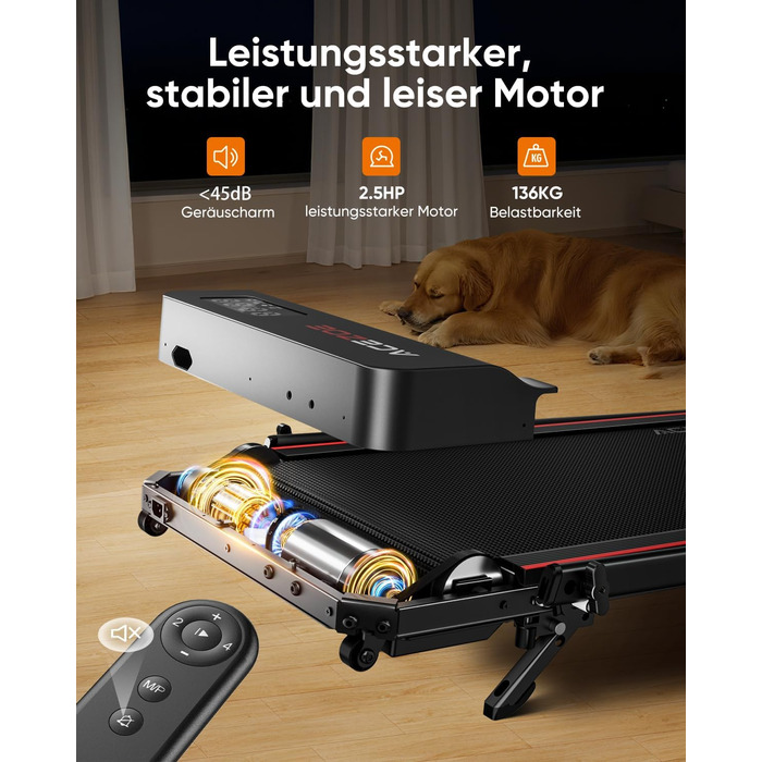 Біговий тренажер 6 в 1 для дому, складаний, з регулюванням нахилу 10% та ручкою. Підходить для дому/офісу, LED-дисплей, до 135 кг, пульт дистанційного керування та додаток. Без встановлення (червоний)