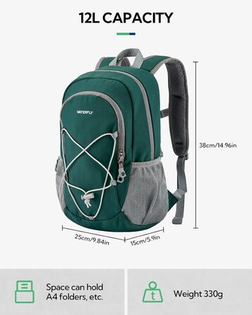 WATERFLY рюкзак для походів 12 л – легкий міні-рюкзак для спорту, туризму, подорожей, велоспорту, знімна нагрудна застібка, для чоловіків і жінок