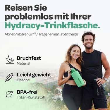 Водна пляшка Hydracy 2L зі стаканчиком та позначкою часу - спортивна пляшка без BPA, не протікає, з термоізоляцією, для спорту та активного відпочинку (2L, з трубочкою, колір: аква-зелений)