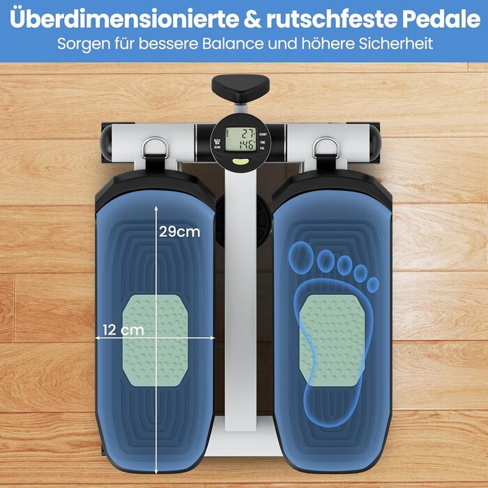 Міні степер GYMAX для дому з мотузками, LCD-монітором та регульованою висотою, до 100 кг, білий