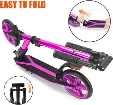 Скутер Lamborghini Tretroller Cityroller з великим колесом, складний, регульована висота, для дорослих та дітей, з підставкою, передньою амортизацією та гальмом на задньому колесі, до 100 кг (фіолетовий)