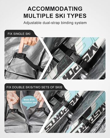 Скі-сумка Skitasche 360° з роликами, 1200D, чорна. Підходить для 175 см лиж