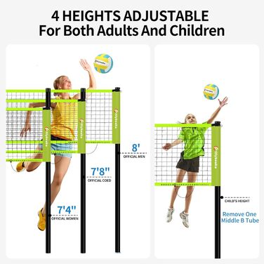 Волейбольний набір для гри на вулиці – портативний, регульована висота, міцне сітка, м'яч PU, насос, сумка, легка установка, для двору, пляжу, парку, ідеально для сімейних ігор