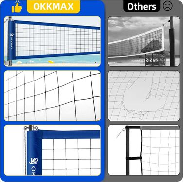 Набір для волейболу на відкритому повітрі: сітка, регульовані стійки, анти-саг дизайн. У комплекті: фіксуюча пластина для пляжу, табло, лінія ворот та сумка для перенесення.