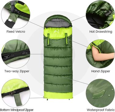 Сплячий мішок-одеяло, трансформований, -10°C до 20°C, дихаючий, з'єдний, ультралегкий для відпочинку, кемпінгу, походів, альпінізму (ліва блискавка, армійський зелений)