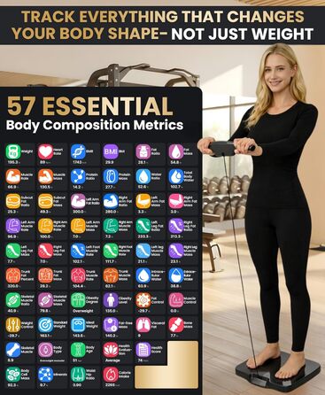 Розумні ваги Homerz Smart Scale Pro: біометричний аналізатор складу тіла з WiFi та Bluetooth, вимірювання ІМТ, жиру та м'язів, чорний, Large
