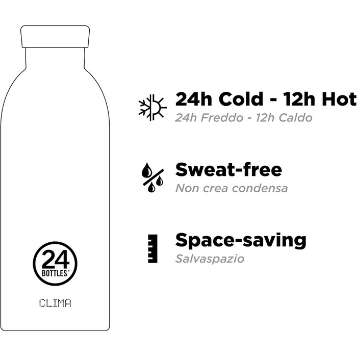 Термобутилка 24Bottles Clima з нержавіючої сталі, герметична, 330/500/850 мл, екологічна, зберігає тепло до 12 годин і холод до 24 годин