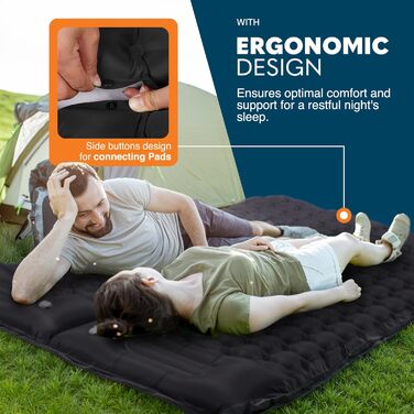 Односпальний килимок для кемпінгу Voyager Ultraleicht: легкий, самонадувний, з сумкою (чорний)