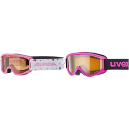 ALPINA PINEY – дитяча лижна маска, ударостійка, без запотівання, 100% UV-захист, рожево-золота, набір з двома масками