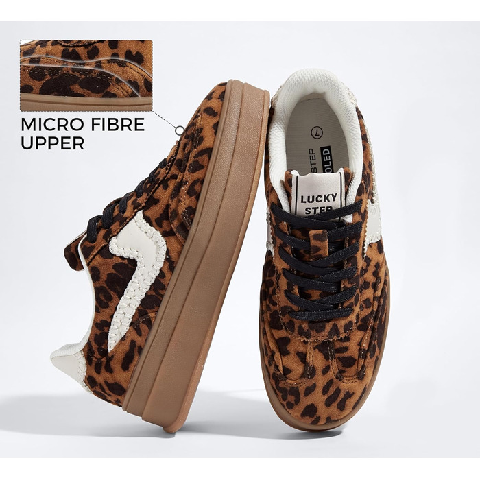 Жіночі кросівки на платформі LUCKY STEP – модні масивні кросівки, зручні шнурівки для повсякденного носіння та прогулянок з прошитими деталями. Чорно-білі (Коричневий леопард, 38 EU)