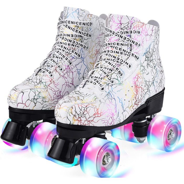 Жіночі класичні ролики для катання, ролики з 4 колесами в дворядний, комфортні ролики для початківців, LED ролики (білий, 36)