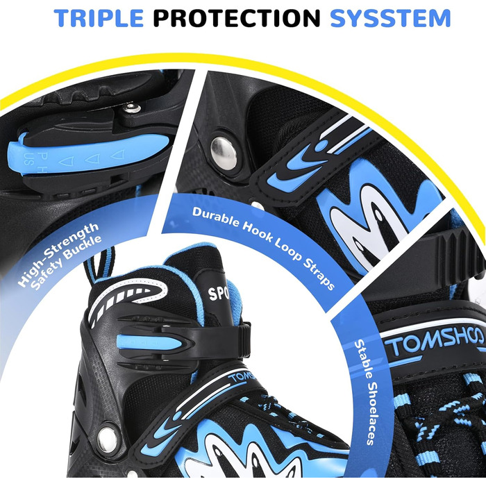 Роликові ковзани TOMSHOO Inliner з регулюванням розміру, LED-колесами, для дітей та дорослих (синій, L (37-39 EU))