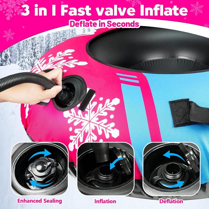 Надувний сніговий санки ZMLM, 120 см, для дорослих та дітей, міцний, з канвасовим покриттям, зимовий спорт, сімейний відпочинок (рожевий)