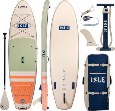 ISLE Pioneer Надувна SUP-дошка для початківців, комплект: страховочний шнур, 3 плавники, рюкзак, насос, весло, дизайн California