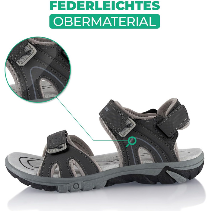 Трекінгові сандалії Fusskleidung для жінок та чоловіків, легкі літні сандалії з міцною прогумованою підошвою, сірі, розмір 37 EU