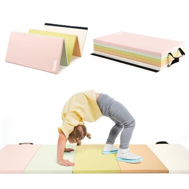 Складаний гімнастичний мат для фітнесу та tumbling 195x75x3 см, м'який спортивний мат для дітей та активних ігор з ручками для перенесення (Macaron)