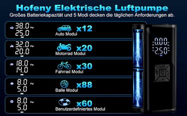Портативна акумуляторна повітряна помпа для велосипеда - Hofeny, компресор, LED-ліхтар, для авто та мотоцикла