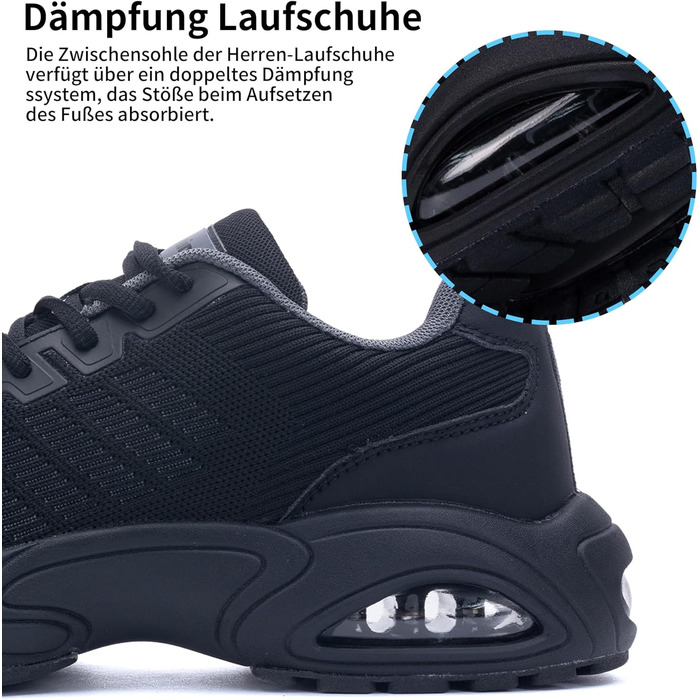 Кросівки для бігу GANNOU чоловічі спортивні чорні, розмір 40-47, з амортизацією