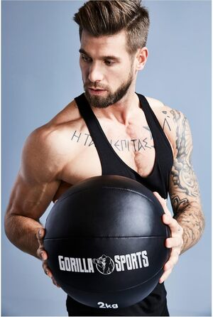 Медичний м'яч зі шкіри GORILLA SPORTS 1 кг, 29 см, чорний – для фітнесу, тренувань, набору м'язів