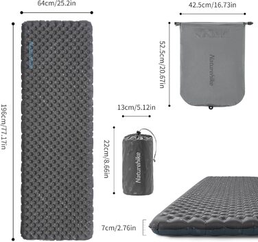 Каремат Naturehike 3.5R для кемпінгу самонадувний, XL, чорний - для 4 сезонів (-6°C), високий R-значення, ізоляція