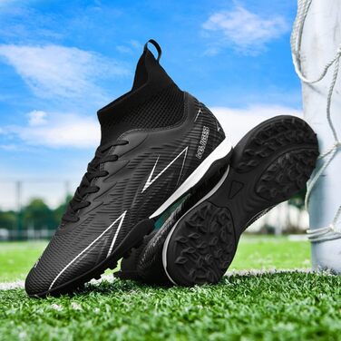 Черевики для футболу чоловічі та дитячі, високі, з шипами TF, чорні, розмір 44 EU