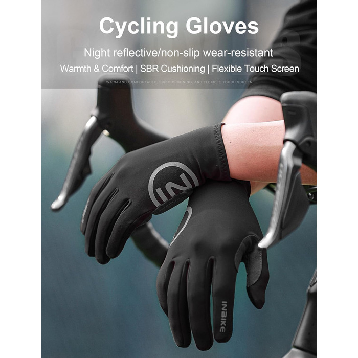 Велосипедні рукавички INBIKE зимові, чорні, для катання на велосипеді, лижах, бігу, з підкладкою для сенсорного екрану, теплі, вітронепроникні, антиковзаючі