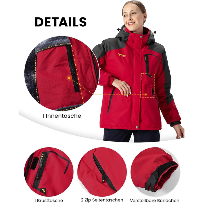 Жіноча куртка: флісова, зимова, водонепроникна, дихаюча, тепла, вітрозахисна, софтшел з капюшоном (S, червона)