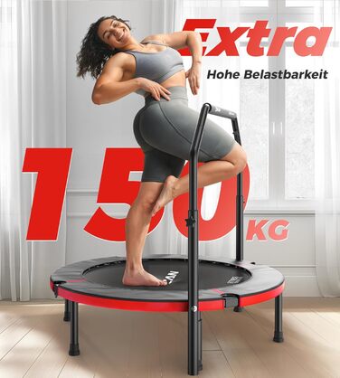 Міні-батут BCAN для дому, 102 см, складний, для дорослих, з регульованою ручкою, вантажопідйомність 150 кг, для фітнесу та тренувань вдома