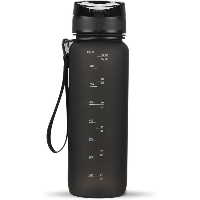 Спортивна пляшка для води 720°DGREE uberBottle 750 мл, мотиваційна шкала, знімна ручка, сито, BPA-free, тритан, для спорту, фітнесу, велосипеда, чорна