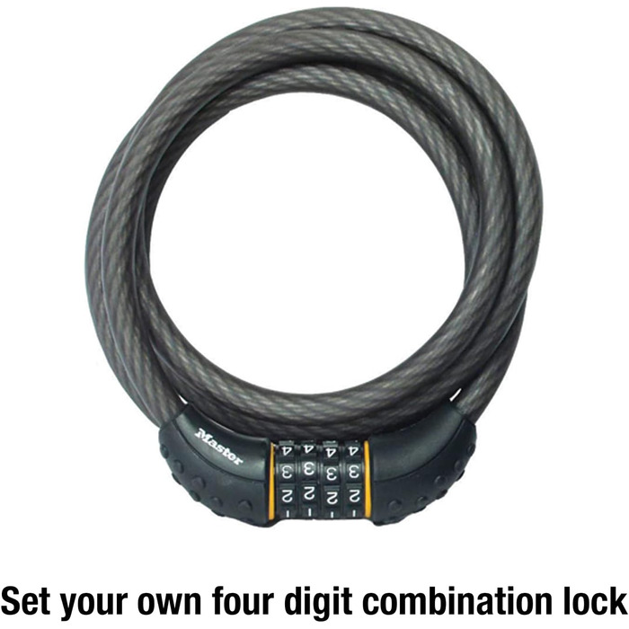 Кодовий тросовий замок Master Lock 8122D, 1,8 м, чорний, для велосипеда
