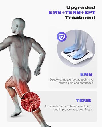 Масажер для ніг та тіла Medic EMS TENS - стимулятор кровообігу з 10 режимами та 20 рівнями інтенсивності. Зменшує біль при п'ятковому фасціїті, невропатії та болю. Білий колір.
