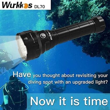 Ліхтар під водою Wurkkos DL70, 13000 люмен, 4 x XHP50.2 LED, акумулятор 2 x 5000 mAh, з зарядним пристроєм