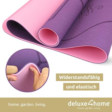 Двосторонній килимок для йоги та фітнесу deluxe4home, нековзний, з лініями вирівнювання, з ременем для перенесення, фіолетовий, для йоги, пілатесу та тренувань