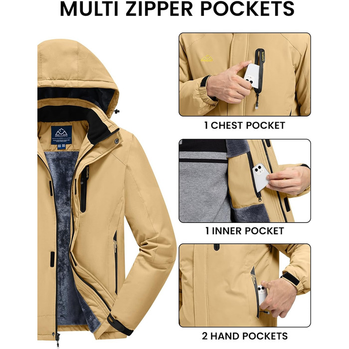 Чоловіча зимова куртка Rdruko - водонепроникна флісова куртка для сноуборду та туризму, камуфляж Khaki, розмір L