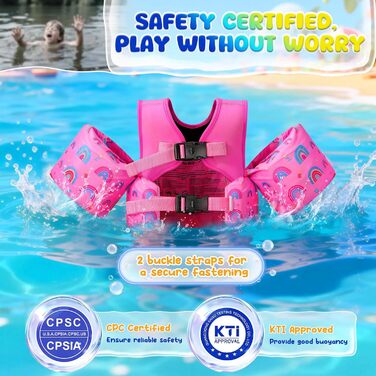 Надувні рукавики для плавання MoKo для дітей, рожево-райдужні, з ремінцем, для хлопчиків та дівчаток, 9-23 кг