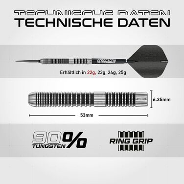 Професійний набір дротиків RED DRAGON Pegasus 80% Tungsten, сталеві металеві стріли (22г, чорні) з флайтами, шафтами та кейсом
