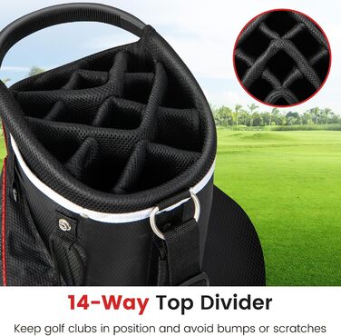 Сумка для гольфу LIFEZEAL Stand Bag з 14 відділеннями, з підтримкою, з ременем, тримачем для напоїв, 9 кишень, ізольованою кишенею, тримачем для парасольки, для чоловіків та жінок (червона)